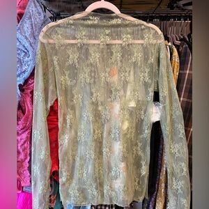 FREE PEOPLE Lady Lux Lace Layering Top “Frozen Dew” NWT XL Botanical Sage Green